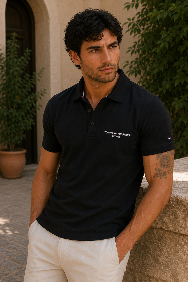 Tommy Hilfiger Чёрное мужское поло est.1985