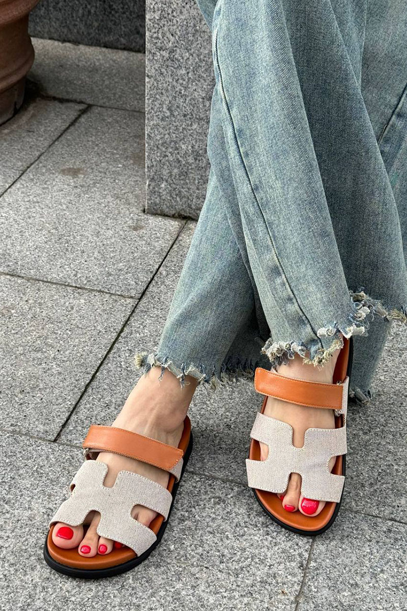 Hermes Женские кожаные сандалии Chypre - Brown / Beige