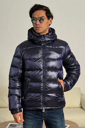 Тёмно-синий пуховик Maya logo-patch