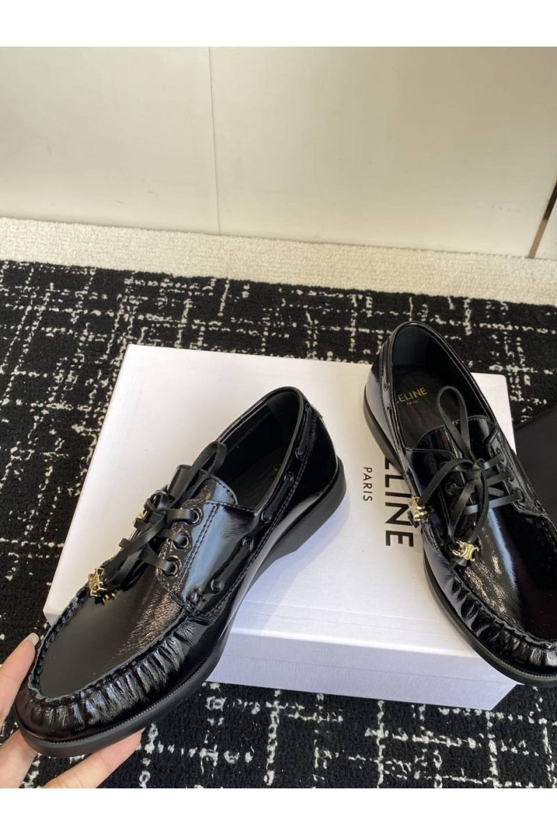 Celine Женские кожаные лоферы premium - Black