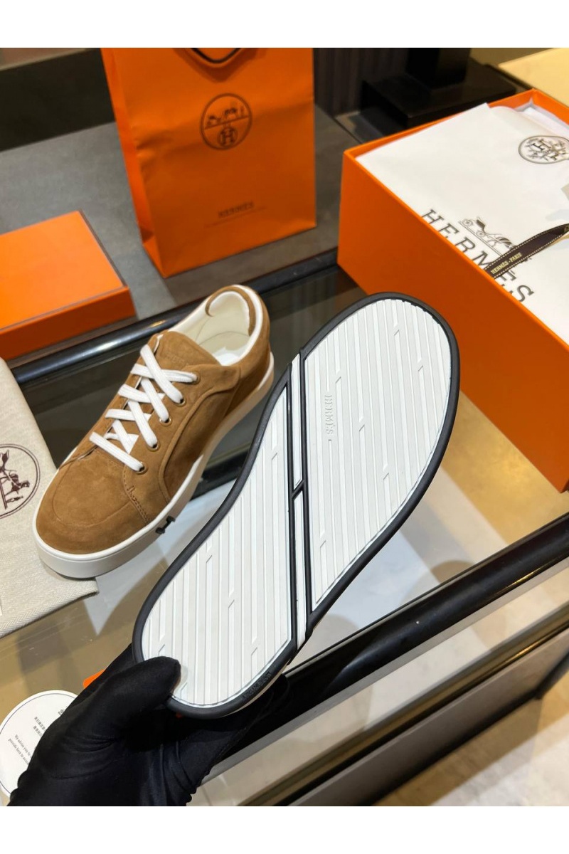 Hermes Женские замшевые кроссовки Premium - Chestnut