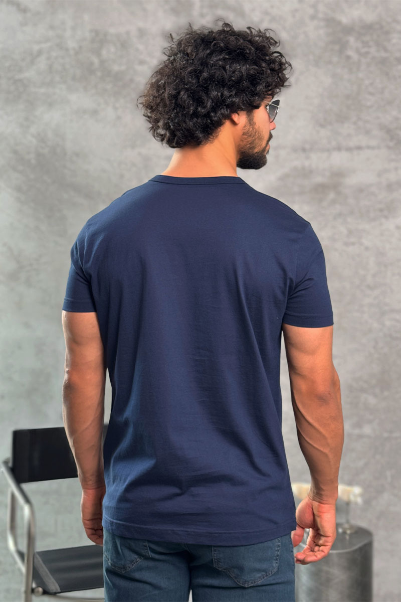 Moncler Тёмно-синяя брендовая футболка Logo Outline