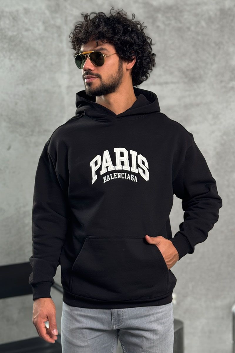 Balenciaga Чёрное худи Paris logo-embroidered 