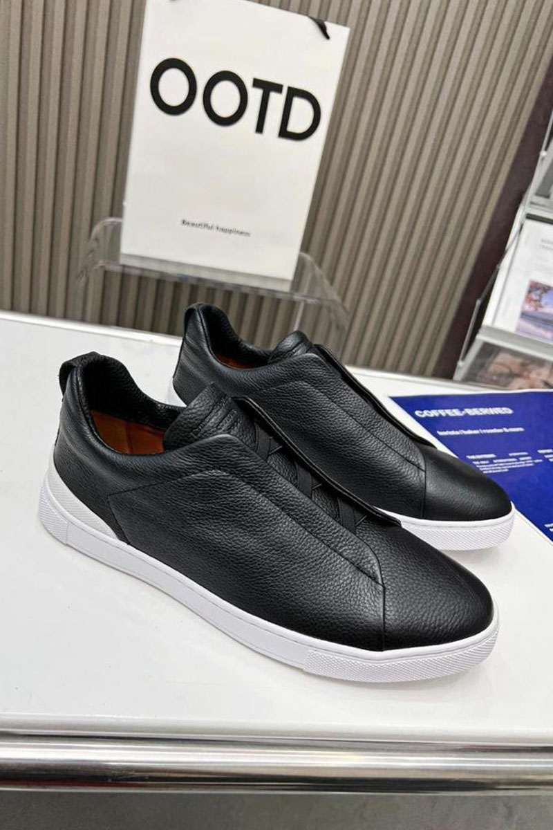 Zegna Чёрные кожаные кроссовки 
