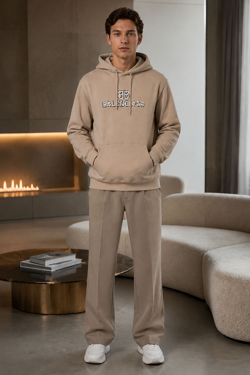 Balenciaga Бежевое оверсайз худи Pixel Logo