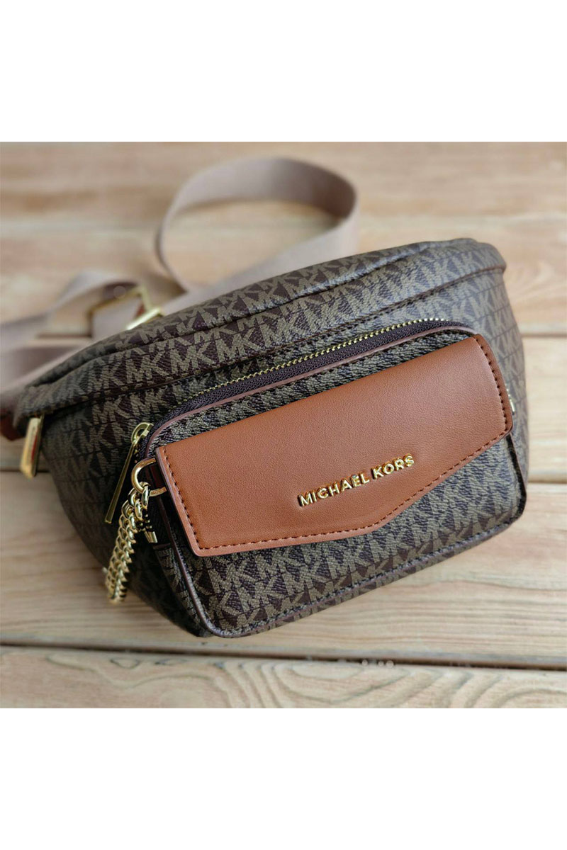 Michael Kors Кожаная поясная сумка Perry 27x14 см - Brown