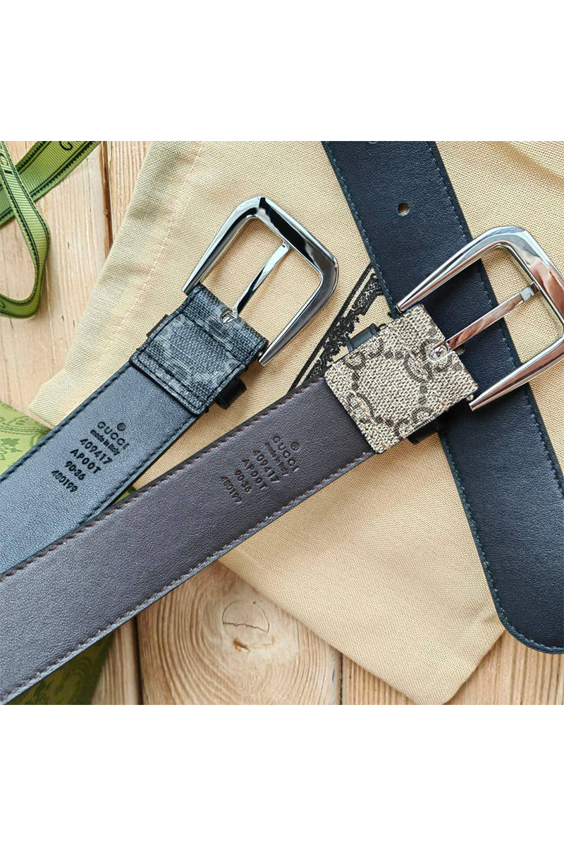 Gucci Брендовый ремень GG Monogram Beige / Silver (длина 90 см)