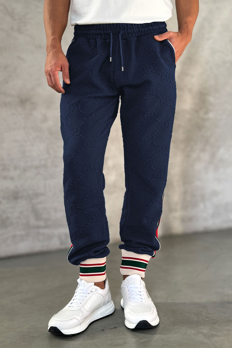 Gucci Тёмно-синие спортивные штаны GG jacquard