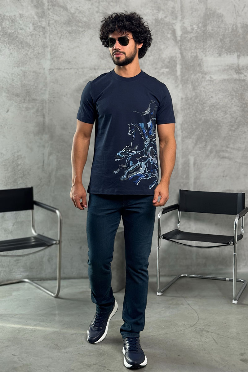 Hermes Мужская тёмно-синяя футболка 