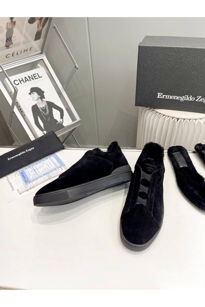 Zegna Кроссовки с мехом Triple Stitch low-top - Black