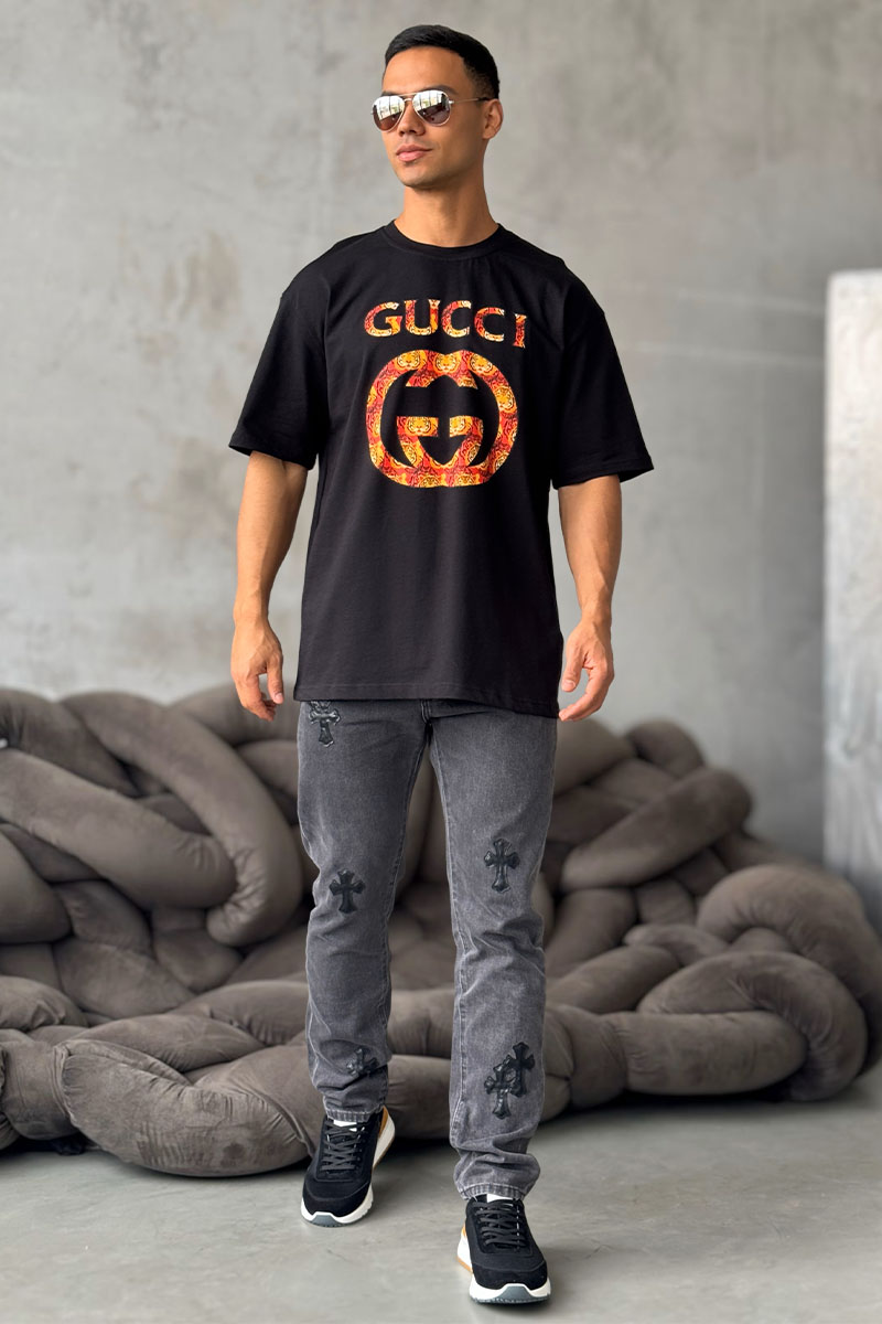 Gucci Брендовая оверсайз футболка чёрного цвета