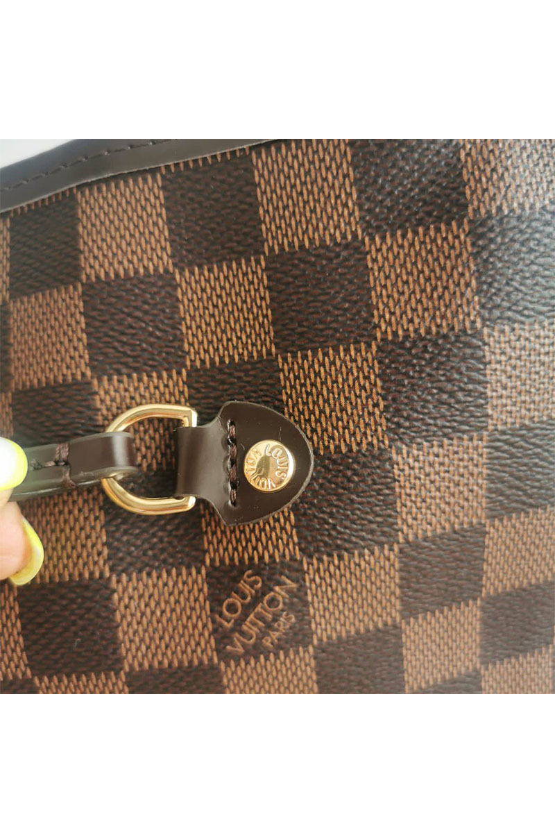 Lоuis Vuittоn Женская кожаная сумка Neverfull MM Damier Ebene 33x30 см
