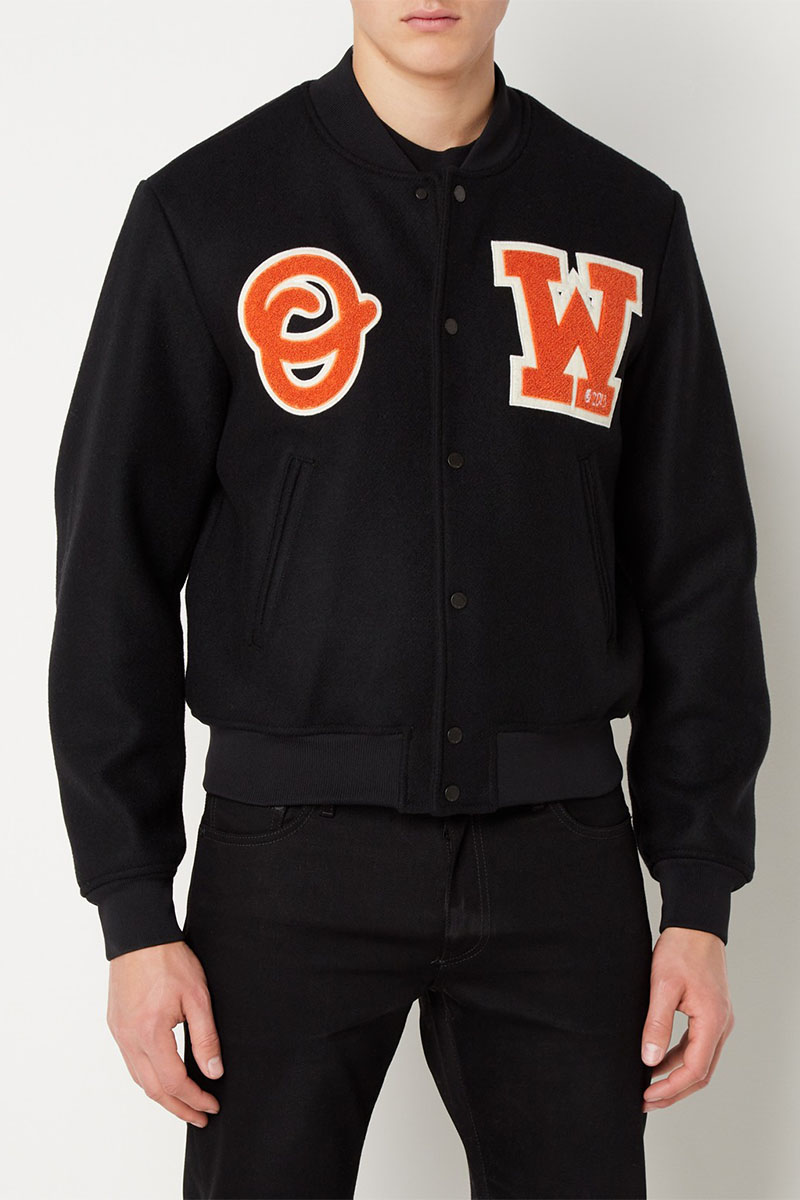 Off-White Мужской чёрный бомбер Varsity OW Patch