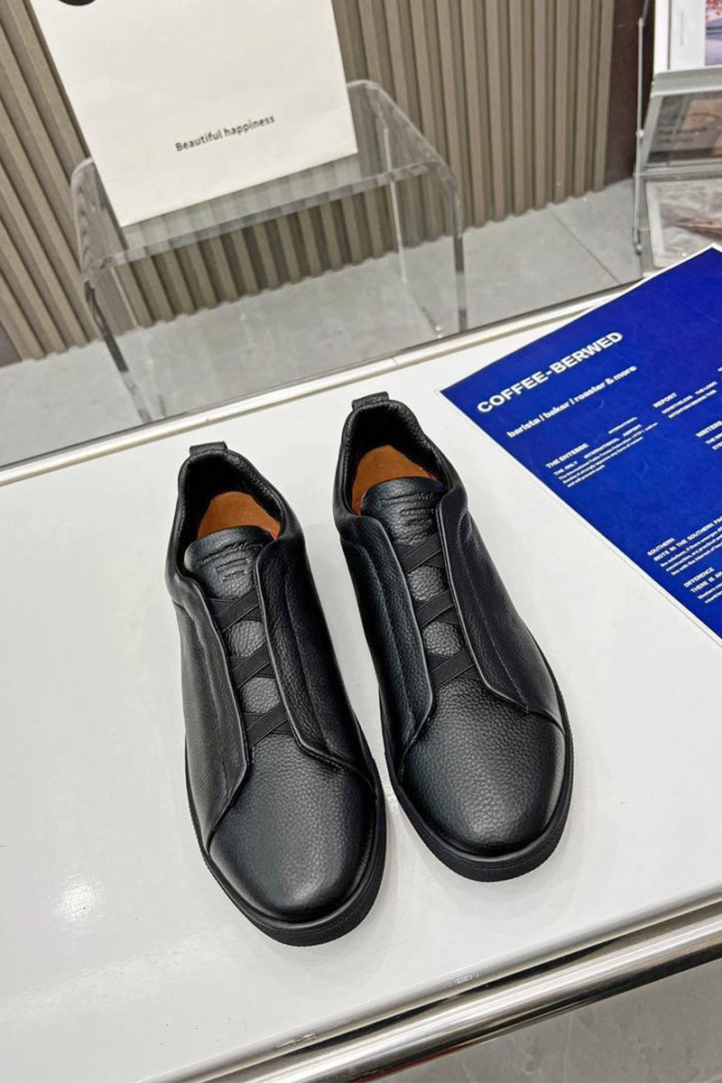 Zegna Чёрные кожаные кроссовки