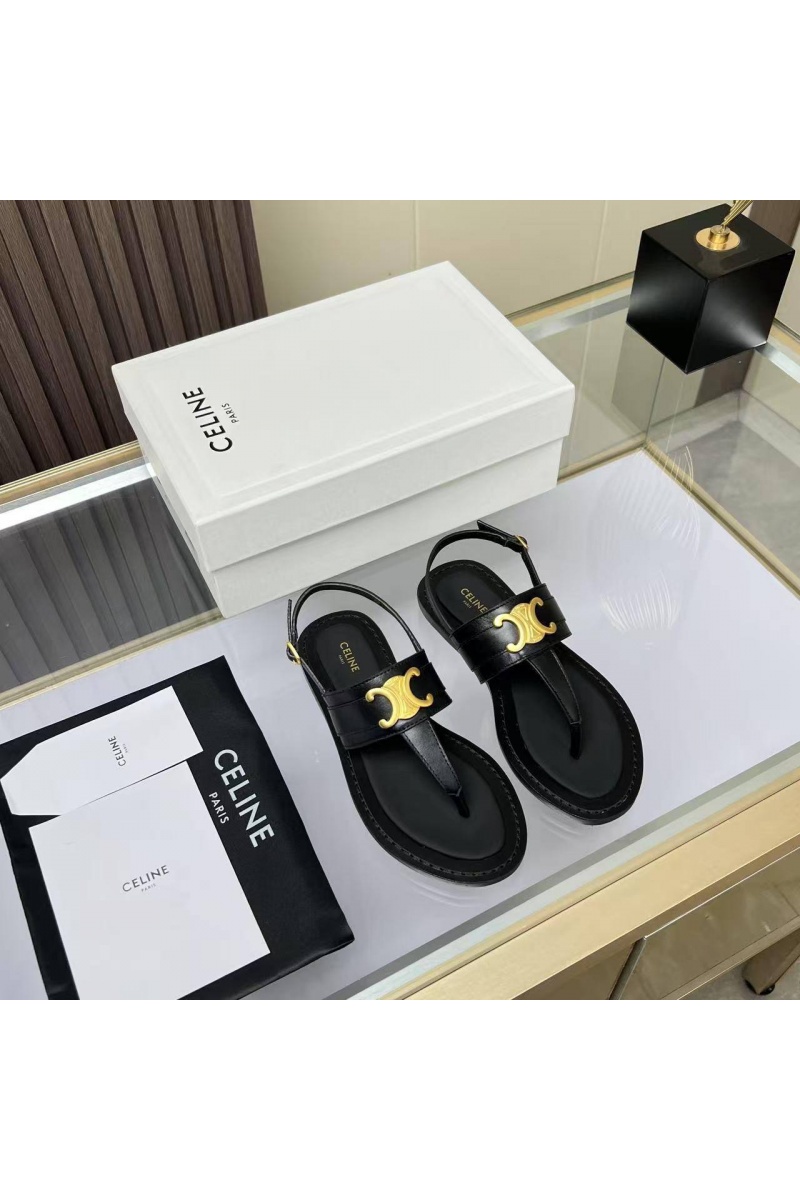 Celine Женские кожаные сандалии Premium - Black