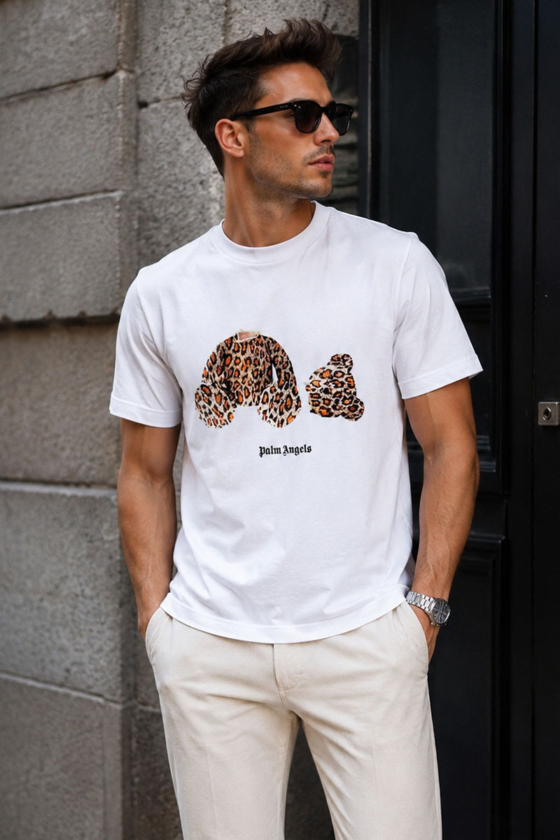 Palm Angels Белая оверсайз футболка Leopard Bear