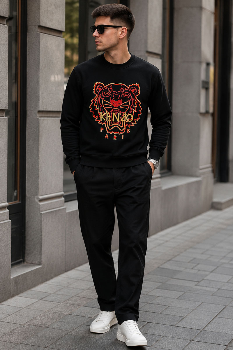 Kenzo Чёрный мужской свитшот Tiger Head embroidered