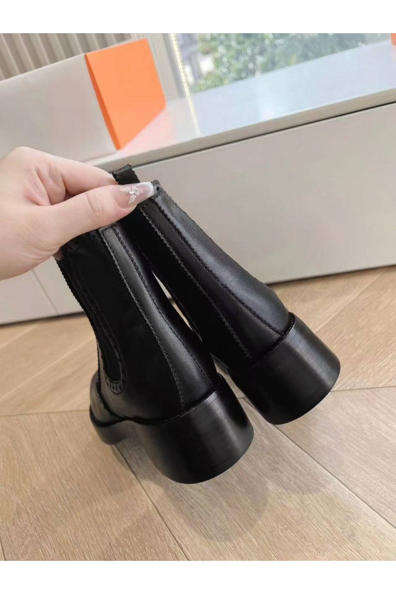Hermes Женские кожаные ботинки Premium чёрного цвета