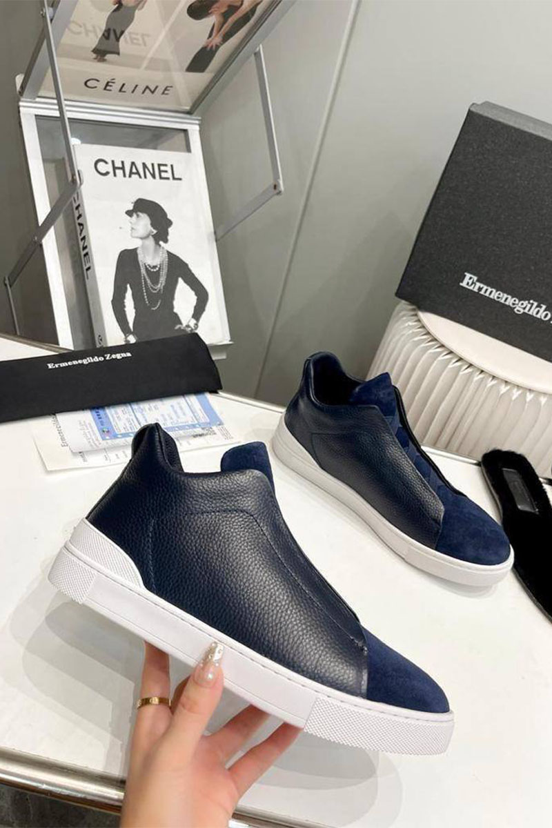 Zegna Кроссовки с мехом Triple Stitch high-top - Navy