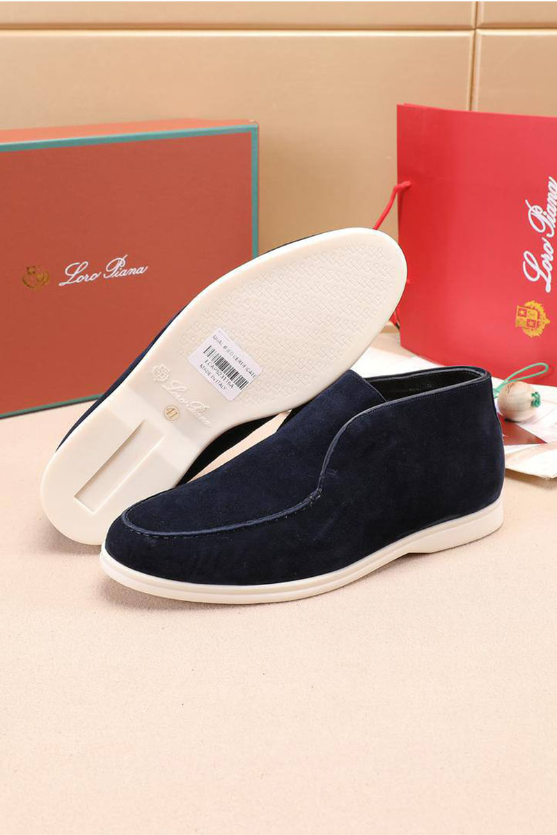 Loro Piana Замшевые лоферы с мехом Open Walk - Navy