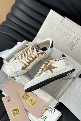 Женские кожаные кроссовки Golden Goose Ball Star Premium - Beige / White