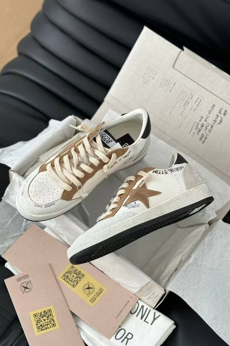 Designer Clothing Женские кожаные кроссовки Golden Goose Ball Star Premium - Beige / White