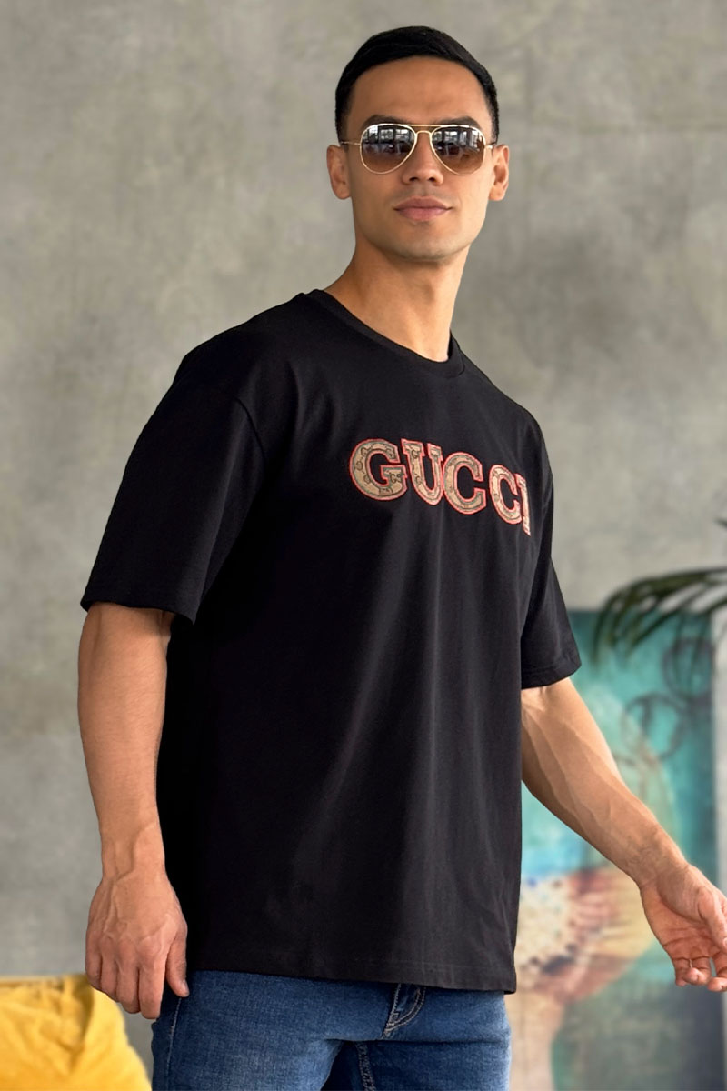 Gucci Брендовая оверсайз футболка чёрного цвета