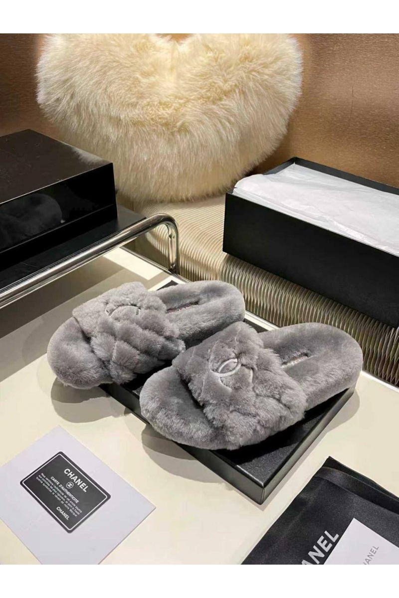 Chаnеl Женские меховые шлёпанцы Oran premium - Grey