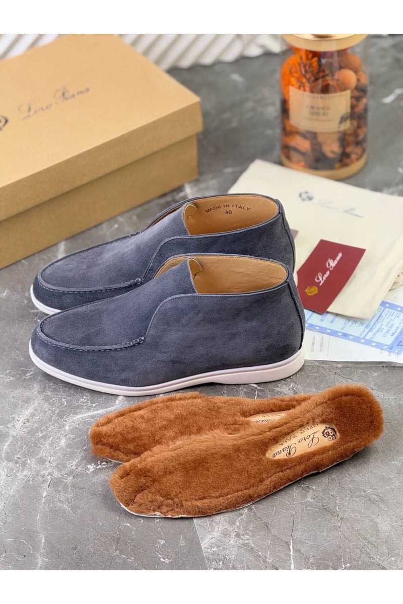 Loro Piana Замшевые лоферы с меховой стелькой Open Walk - Blue