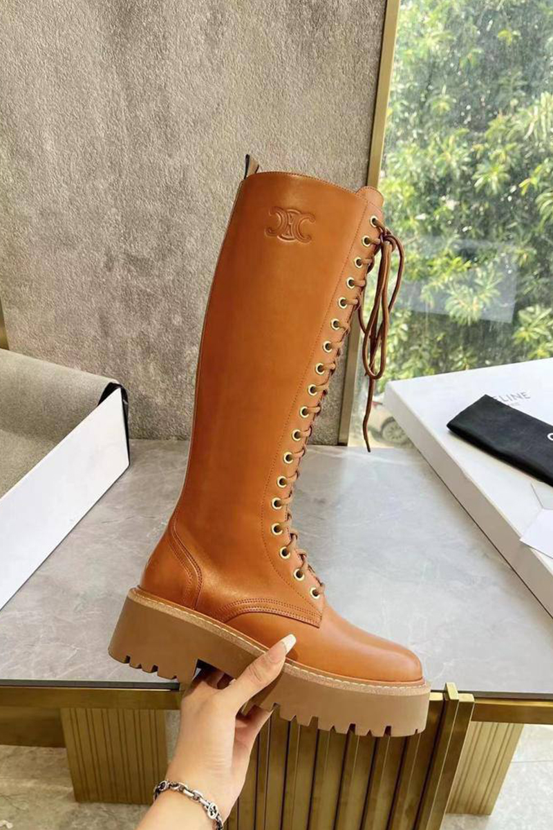 Celine Женские кожаные сапоги Premium - Brown