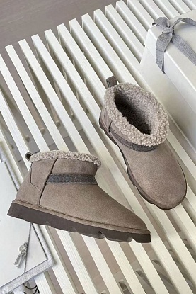 Женские замшевые угги с мехом Premium - Brown