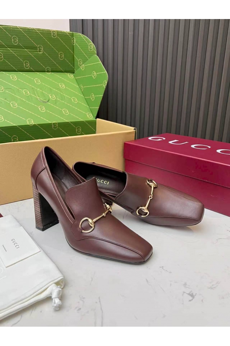 Gucci Женские кожаные лоферы на каблуке Signora Pump premium