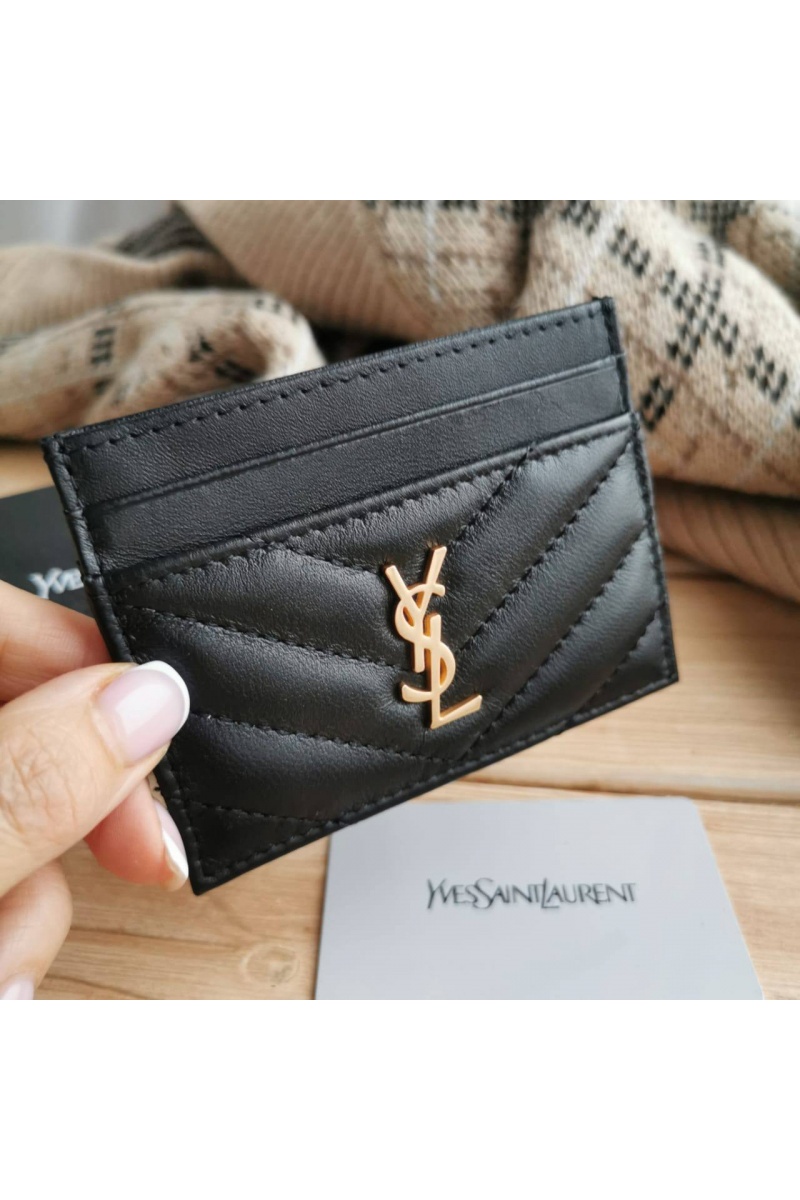 Yves Saint Laurent Кожаный чёрный кардхолдер 10.5x7.8 см