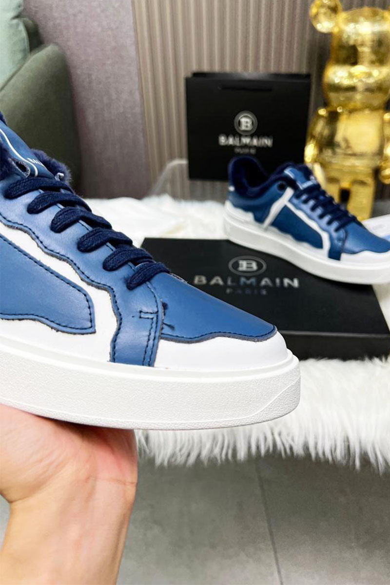 Balmain Кожаные кроссовки с мехом low-top - Blue / White