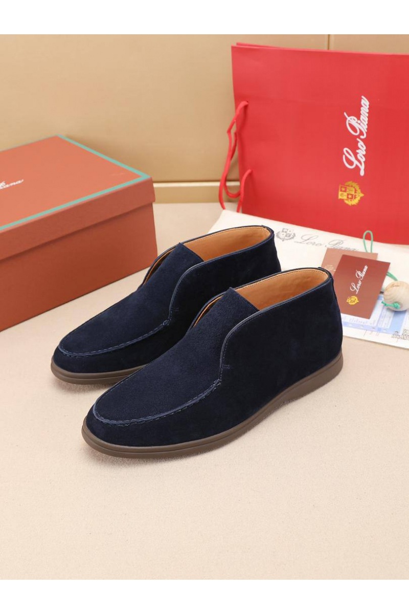 Loro Piana Замшевые лоферы с меховой стелькой Open Walk - Navy