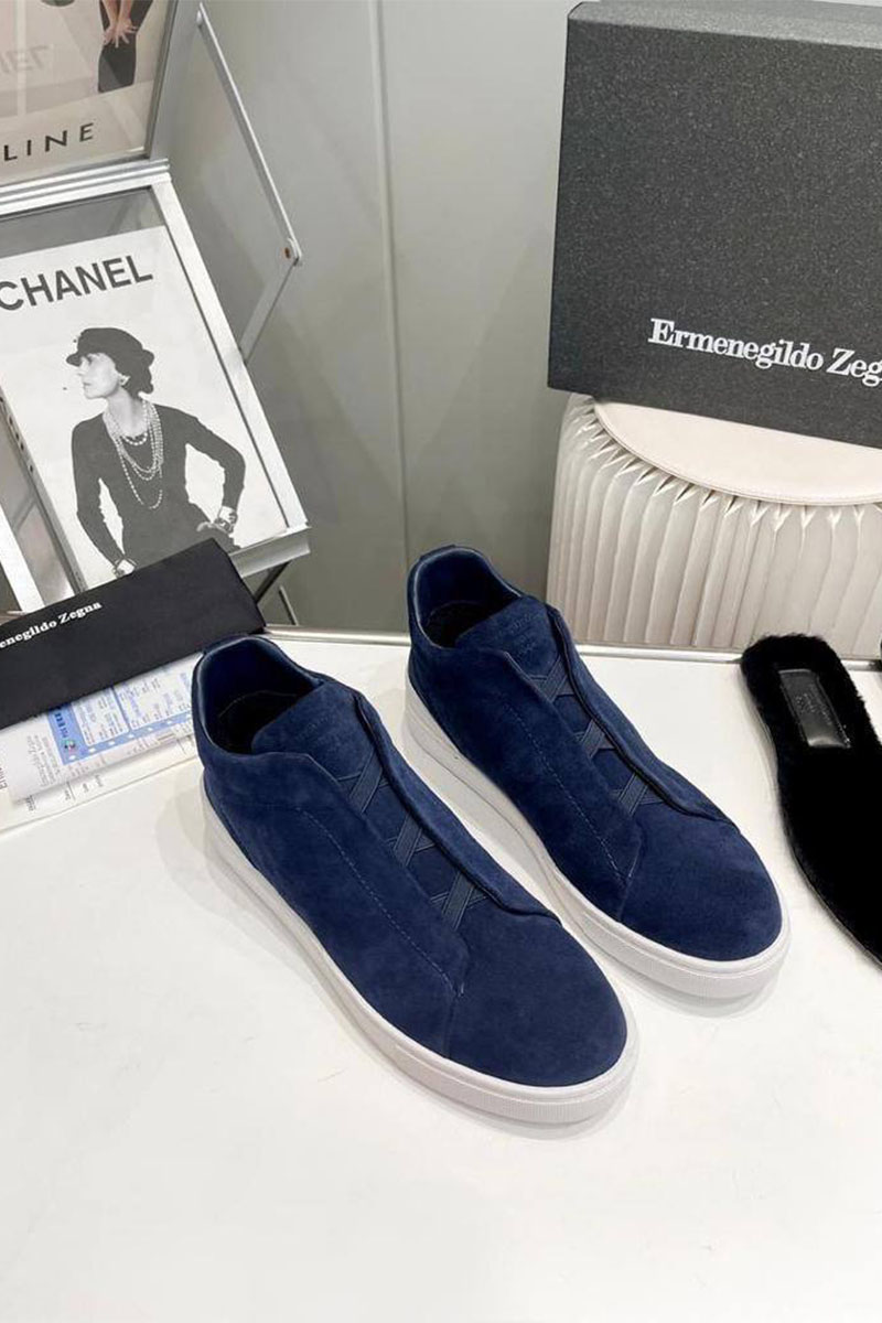 Zegna Кроссовки с мехом Triple Stitch - Navy