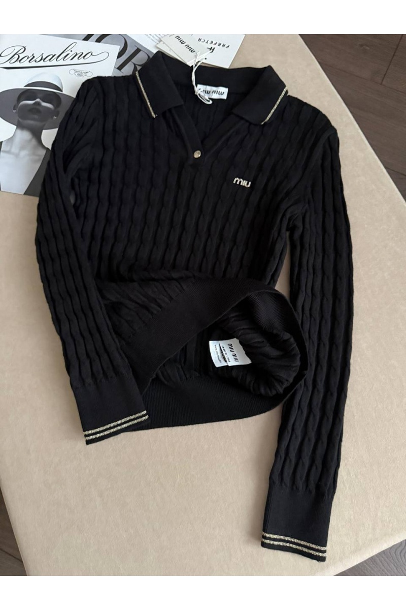 MIU MIU Женское поло с длинным рукавом premium - Black
