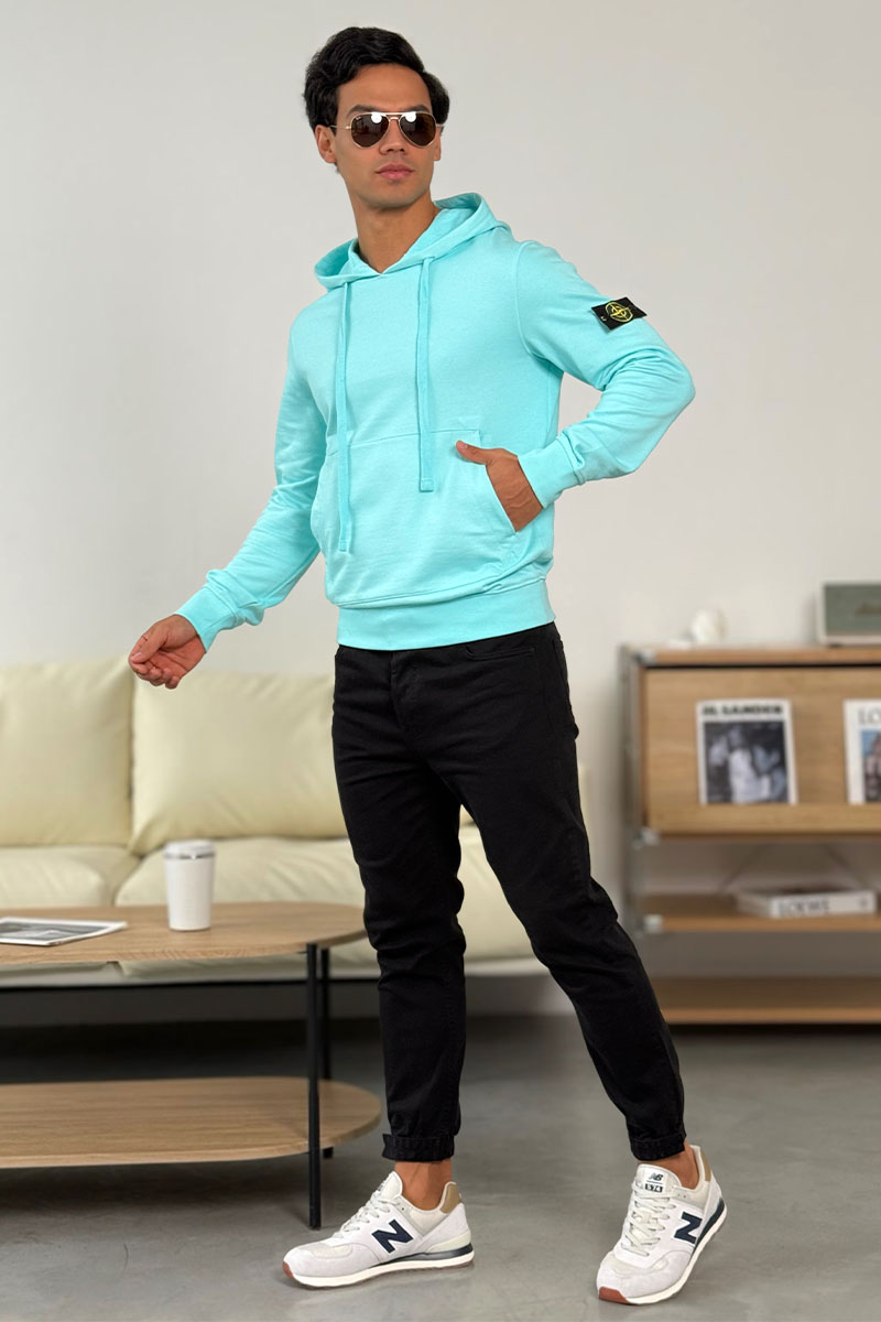 Stone Island Мужское худи бирюзового цвета Compass-patch