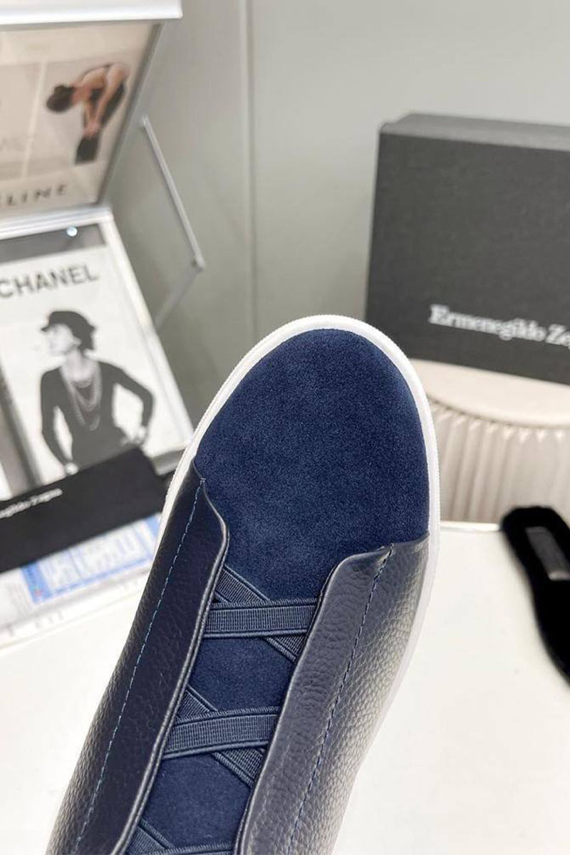 Zegna Кроссовки с мехом Triple Stitch - Navy