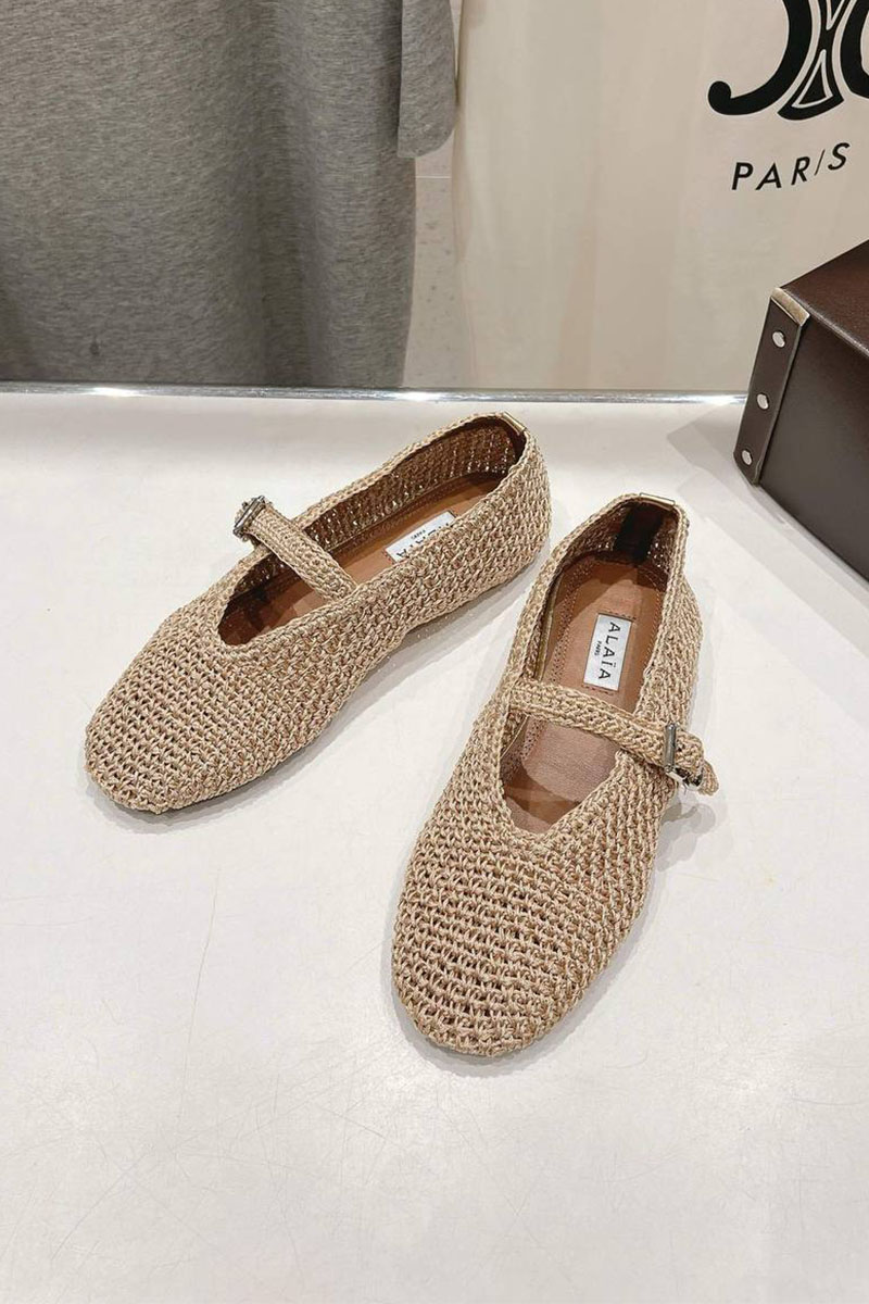 Designer Clothing Женские плетёные балетки ALaia Premium - Beige