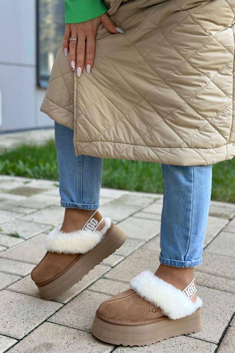 UGG Замшевые женские слиперы с мехом Funkette Platform