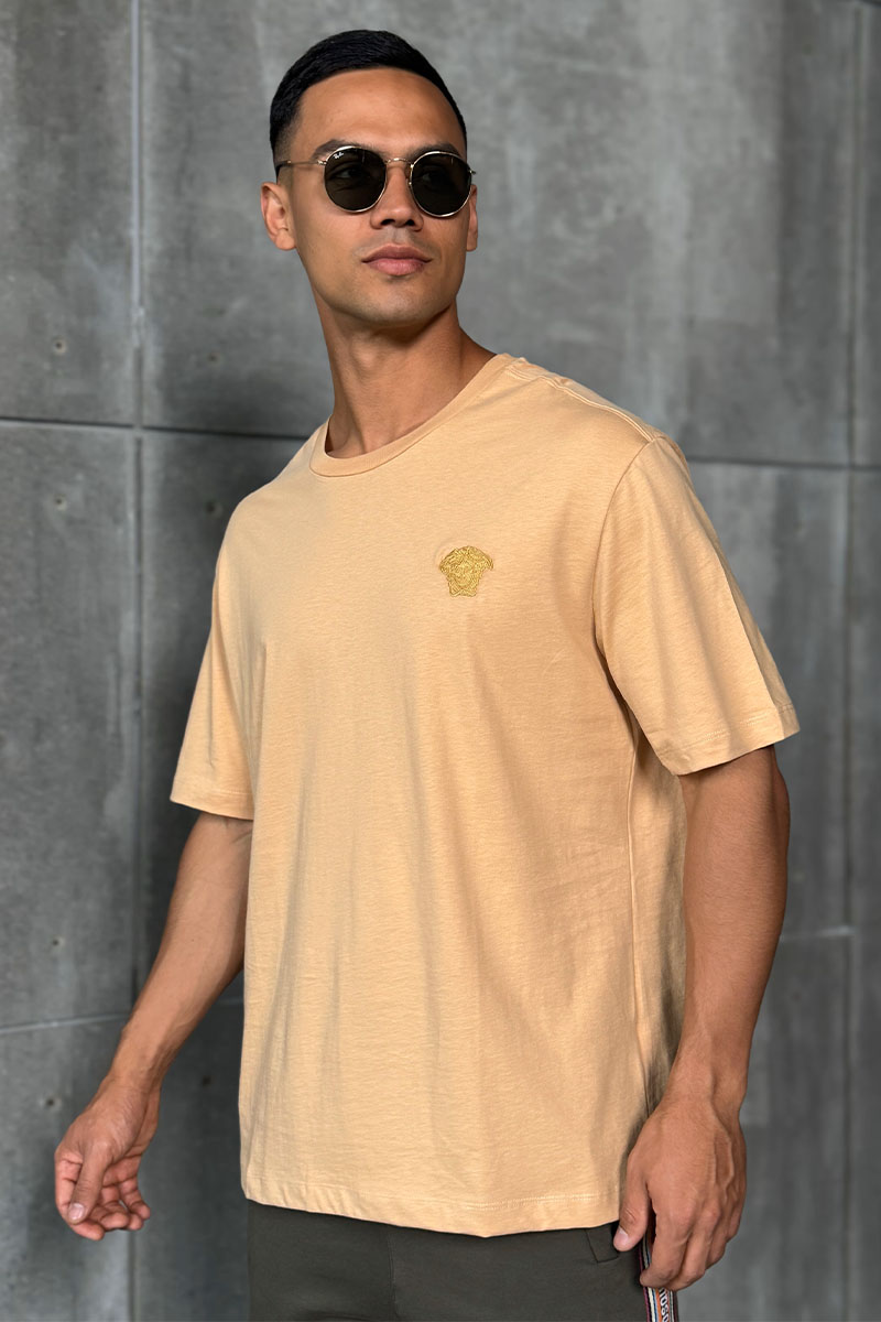 Versace Бежевая оверсайз футболка Medusa Head patch