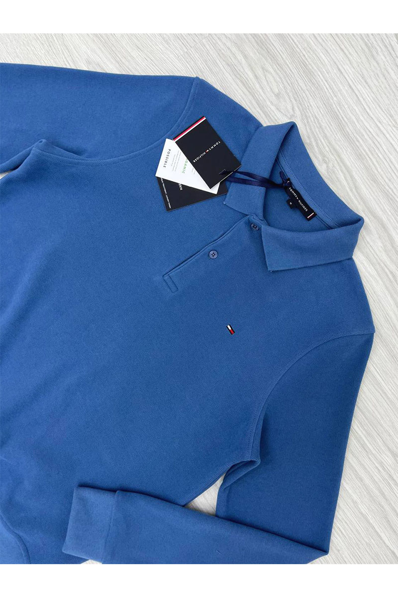 Tommy Hilfiger Синее поло с длинным рукавом