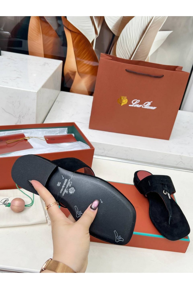 Loro Piana Женские замшевые шлёпанцы Premium - Black