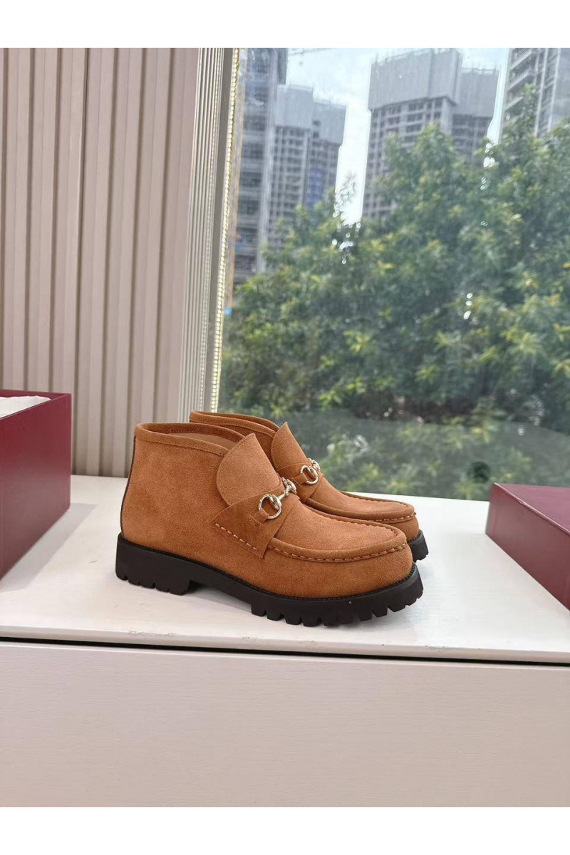 Gucci Женские замшевые лоферы premium - Chestnut