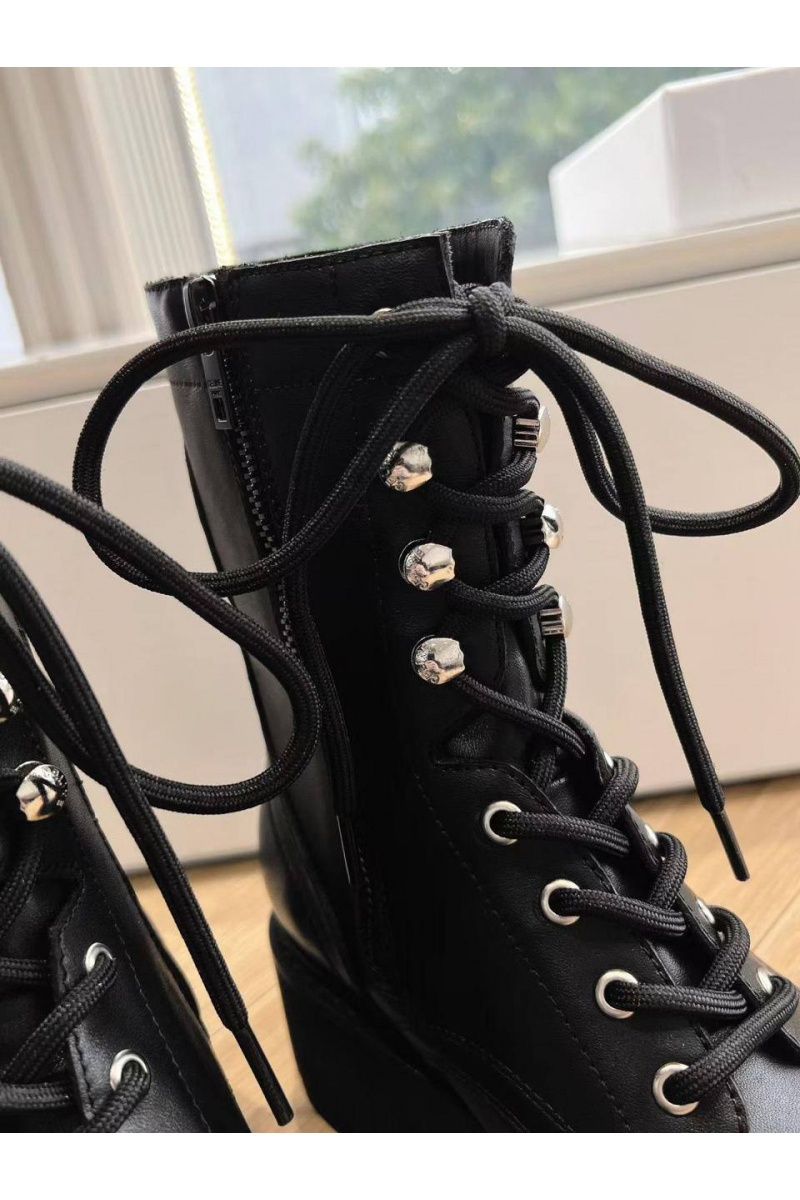Celine Женские кожаные ботинки с мехом premium - Black