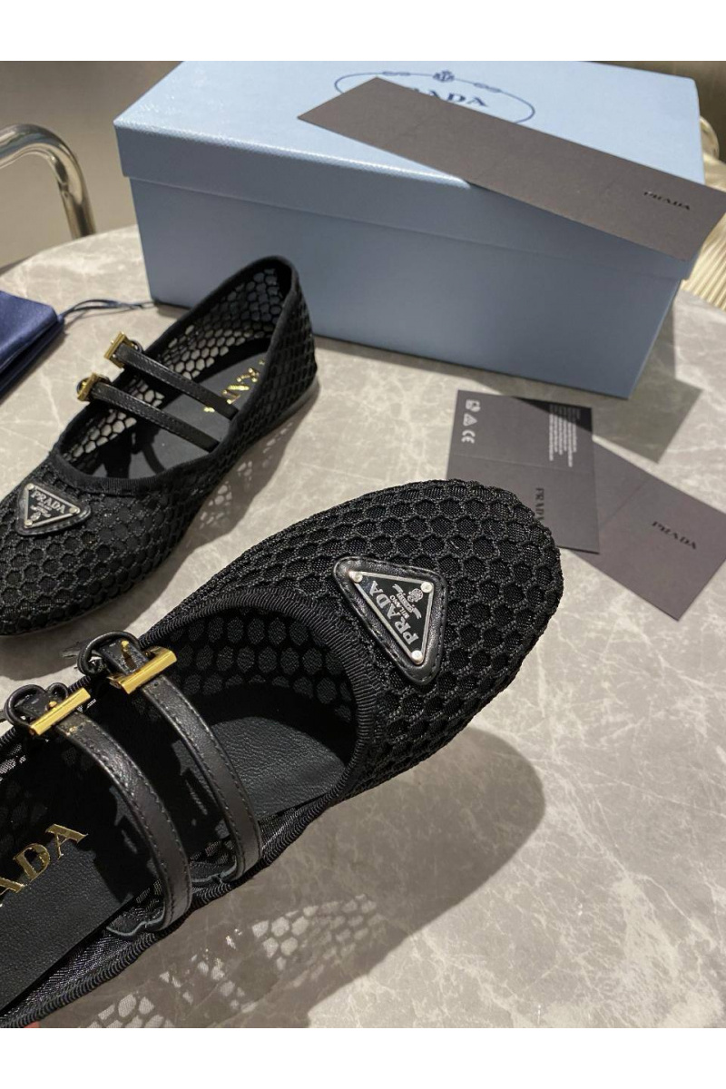 Prada Женские сетчатые балетки чёрного цвета