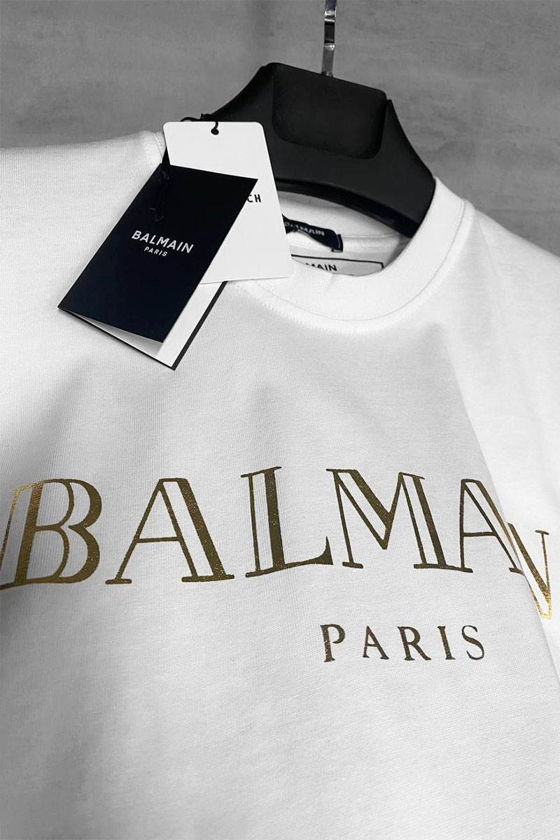 Balmain Белая футболка Paris gold logo-print 