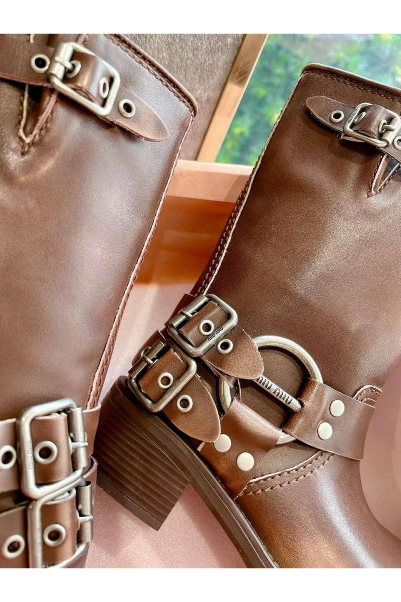 MIU MIU Женские кожаные сапоги  Ankle Premium