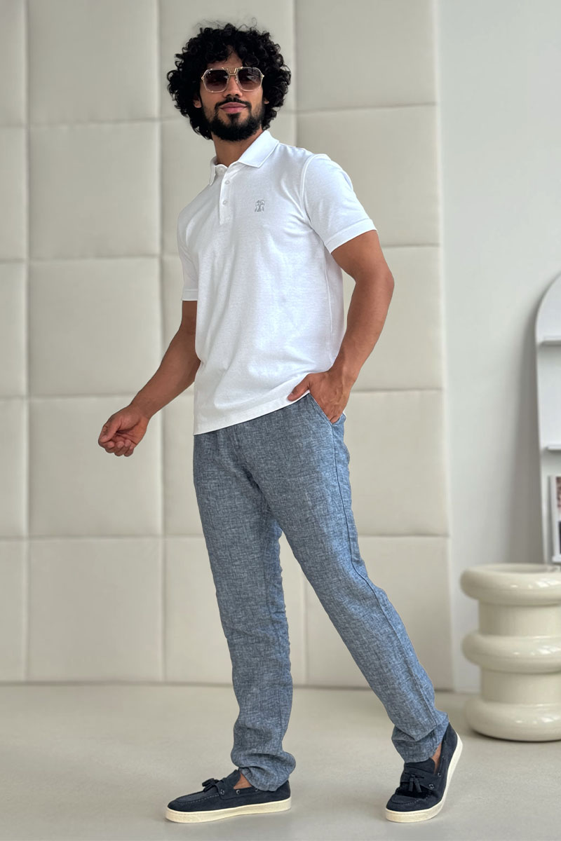 Loro Piana Льняные штаны синего цвета 